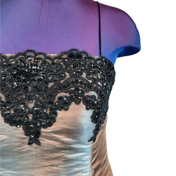 Jovani Prom Formal Gown Iridescent Sequin Embroidered w Faux French Bustle Sz 2 - Picture 2 of 16